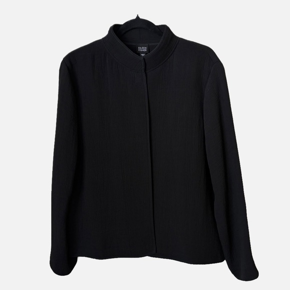 Eileen Fisher Jackets & Blazers - Eileen Fisher Silk Blend Textured Jacket Stand Collar Magnetic Closure Medium